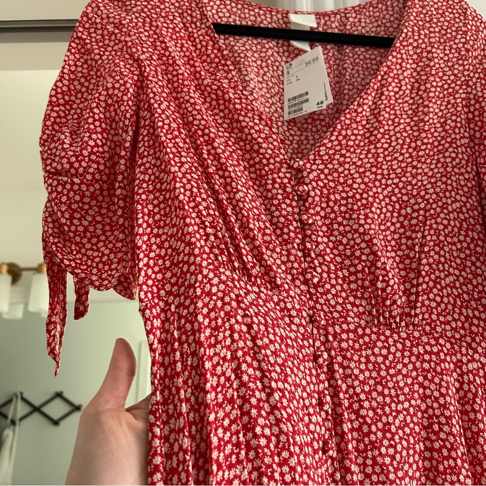 Red Floral Button-Down Dress